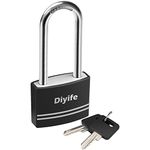 Padlock with Key, [2 Keys] Diyife Aluminum 7mm Long Shackle Padlocks, Anti-Rust Key Padlocks Outdoor Weatherproof Lock, 40mm Locker Padlocks for School, Gym Locker, Fence, Gate, Garage, Shed (Black)