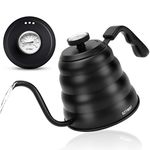 Gooseneck Kettle Pour Over Kettle for Coffee and Tea with Thermometer Hand Drip Kettle Precision Flow Spout Goose Neck Jug For Induction Stovetop (Matte Black, 1200ml)