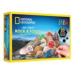 NATIONAL GEOGRAPHIC Rock & Fossil Collection - Rock Collection for Kids, 20 Rocks and Fossils with Shark Teeth, Agate, Rose Quartz, Jasper & More, Great STEM Science Kit for Boys and Girls