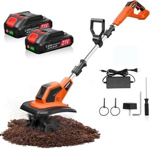 Yofidra 21V Cordless Tiller Cultivator, Electric Garden Tiller, Battery Powered Tiller for Gardening, 350RPM Tilling 9in Width and 6.3in Depth Garden Rototiller for Lawn/Gardening/Soil Cultivation
