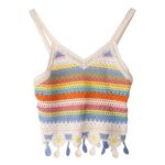 ICW Women Ethnic Embroidery Beach Summer Sleeveless Crochet Knit Crop Cami Regular Fit Tank Top Spaghetti (Small, Multicolour5)