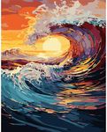 tigdtiu Paint by Numbers for Adults Landscape - DIY Adult Paint by Number Kits Pack On Canvas Sunset Wave Painting by Numbers for Beginners, Decor（16x20 in）