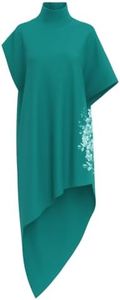 MRS MOMMA BEAR Stretch Performance Dress, Machine Washable Mock Neck Midi, Draped Asymmetrical Hem, Wide Sleeve, Women's, Willow | US Alpha, X-Small - Poison Ivy Floral