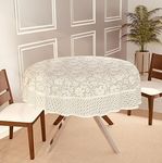 Wise Home 6 Seater Floral Round Table Cover (72x72 Inch) (Cream)