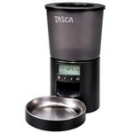 TASCA Automatic Pet Feeder for Dogs and Cats, 4.2L Capacity, 6-Meal Timer with Portion Control, Voice Recording, Stainless Steel Bowl, Black