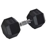 HOMCOM 15KG Single Rubber Hex Dumbbell Portable Hand Weights Dumbbell Home Gym Workout Fitness Hand Dumbbell Black