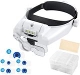 HOMGEN Double Lens Designed Head Magnifier Rechargeable Head Magnifying Glass with 3 Led Lights Headband Magnifier with 5 Detachable Lenses Up to 14X for Reading Craft etc