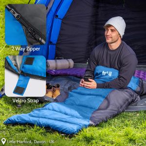 Trail Alpine 400 Hooded Sleeping Bag – 3-4 Season, Extra Warm, Blue