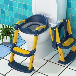 Potty Training Seat for Kids with Step Stool Ladder, Toddler Potty Training Toilet Seat for Baby Boys, Toddler Toilet Potty Chair(Blue)