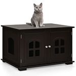 COSTWAY Wooden Cat Litter Box Enclosure, Cats House Kitty Hidden Washroom Toilet with Windows & Magnetic Door, Decorative End Table Cabinet for Living Room Bathroom (Coffee, 81x53x49cm)