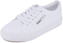 Nautica Women Thick Bottom Side Metal Logo Lace-Up Fashion Sneaker Casual Shoes-Arent-White-9