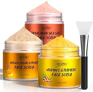 Scrub Viso, Scrub Viso Kit Vitamina C e Curcuma, Scrub Esfoliante Viso Sale Marino dell'Himalaya e Rosa, Zucchero di Canna e Miele, Rimozione Illuminante Delicata Punti Neri Acne Macchie Scure, 3pcs