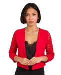 KRISP Women Lace Back 3/4 Sleeve Open Shrug Bolero (Red, 10) 5159-RED-10