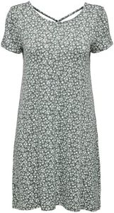 Only Onlbera Back Lace Up S/S Dress Jrs Noos Vestido, Balsam Green/Aop:White Flowers, M Mujer