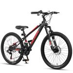 Glerc Skyline Kids Mountain Bike for boys/girls, 24 inch kids bike for 10 11 12 13 14 15 16 17 18 years teenagers, 21 speed bike with front suspension & disc brakes & sturdy frame,Black