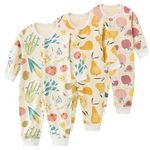 Chamie Unisex 3-Pack Organic Cotton Printing Clothes Footed Long Sleeve Bodysuit for Baby Boy and Girl (Yellow1, 6 Months)