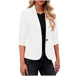 Black of Friday Deals 2024 Womens Trendy Ruched 3/4 Sleeve Blazers Casual Business Blazer Button Open Front Work Office Suit Jacket with Pocket Deal of The Prime of Day Today