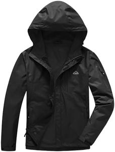 TBMPOY Men's Lightweight Rain Jackets Waterproof Hooded Running Cycling Hiking Raincoat Outdoor Windbreaker Black L