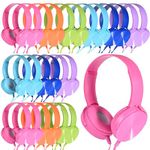 Bulk Headphones 24 Pack for Classroom, Wholesale Multi Colored Student Comfy Swivel Earphones for Library, School, Airplane, Kids for Online Learning & Travel