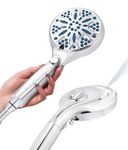 Lokby Water Saving Shower Head and Hose Set 10 Settings - Build-in 2 Power Spray - 1,5 m Stainless Steel Shower Hose - Shower Head High Pressure for Low Hard Water - Up to 30% Less Water - Chrome