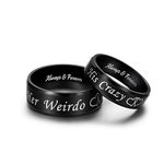 His Crazy Her Weirdo Heart Rings for Couples Always and Forever Matching Promise Rings Black Wedding Bands Sets for Him and Her Stainless Steel Comfort Fit, 7, Metal, /