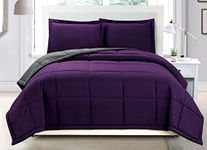 Grand Linen 3 Piece Luxury Dark Purple/Grey Reversible Soft Down Alternative Comforter Set, Full/Queen with Corner Tab Duvet Insert