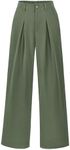 BTFBM Women High Waist Casual Wide Leg Long Palazzo Pants Button Down Loose Business Work Office Trousers with Pockets(Solid Grey Green, X-Large)