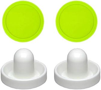 2 Commercial Hockey Fluorescent White Goalies with 2 Large Green Air Pucks