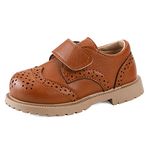 MASOCIO Boys Brown Shoes Toddler Kids School Shoes Boy Girls Wedding Party Dress Formal Flat Shoes Infant Size 6 UK Child