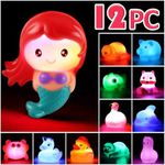 No Hole Bath Toy, 12 Pack Light up Animal, Flashing Color Tub Toys for Toddler Swimming Pool Party Bathtub Bathroom Shower Game, No Mold Floating Water Toy for Infant Kid Child Boy Girl
