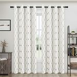 Embroidered Curtains 84 inch Length 2 Panels Set for Living Room Bedroom, Cotton Linen Textured Curtains Light Reducing Draperies Grommet Room Darkening Window Treatments, Grey Geometric Pattern