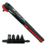 ENGINEER DR-55 Super Low Profile head Offset Ratchet Screwdriver with 4 bit set, fits into Tight & Confined spaces. Built-in Quick Ratchet Dial, Made in Japan