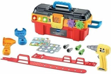 VTech - Ma Super Boîte à Outils Interactive, Caisse à Outils Enfant Éducative avec Ceinture Porte-Outils, 11 Pièces et Accessoires de Jeu, Cadeau Enfant de 2 Ans à 5 Ans - Contenu en Français