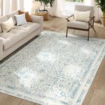 jinchan Area Rug 8x10 Bedroom Rug Washable Boho Living Room Rug Floral Print Large Rug Indoor Soft Distressed Imitative Cashmere Carpet Thin Rug Living Room Dining Room Office Farmhouse Blue On Cream