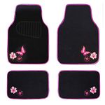 CAR PASS Universal Fit Embroidery Butterfly and Flower Car Floor Mats, Pink Car Floor Mats Fit 95% Automotive,SUVS,Sedan,Vans,for Women,Girly,Set of 4 (Pink)