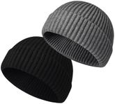 CYNROFVEN 2 Pack Fisherman Beanie Wool Knit Short Beanie for Man Woman Classic Trawler Beanie Watch Cap for Daily
