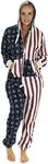 Love My Fashions® Unisex Onesie for Women USA Flag Print Zip Up Adult All in One 300 GSM Fleece Hooded Army Camo Jumpsuit Plus Size