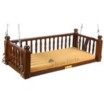 Riyo Moda Doba Moda Teak Wood Two Seater Back Rest Swing With Stainless Steel Accessories And Cushion Perfect For Indoor And Balcony Wooden Swing For Adults, 60 Centimeters, 121 Centimeters