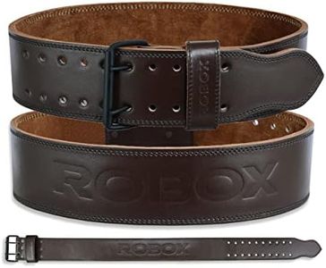 ROBOX Powerlifting, Weight Lifting Belt - 4" Back Support 10mm Genuine Cowhide Leather, Bodybuilding, Training, Deadlifts, Squats, Gym, Workout, Lifting Belt for Men and Women (Brown, Large)