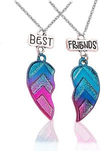 Best Friend Necklace for 2 la Lune Cute Half Broken Heart Engraved Pendant Necklace Set Friendship Enamel Splicing Jewelry for Girls Boys Graduation Gifts (Heart)