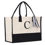 Monogram Tote Bag with 100% Cotton Canvas and a Chic Personalized Monogram (Black Block Letter - C)