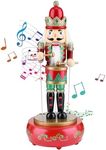 Nutcracker Christmas Decorations, 12" Wooden Nutcracker Figures Christmas, Biupky Clockwork Christmas Music Box, Soldier Drummer Nutcracke Music Box for Gift Decor Home Tables (Red)