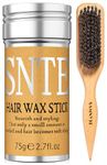 100% Boar Bristle Hair Brush & Hair Wax Stick Set, Soft Bristle Hair Brush for Fine to Medium Hair of Women & Men, Slick Back Hair Brush for Balance Hair Oil, Wax Sticks for Hair Smooth Frizz & Flyaways