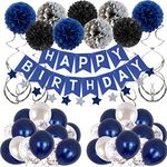 Birthday Decorations Men Blue Birthday Party Decorations for Men Women Boys Grils, Happy Birthday Balloons for Party Decor Suit For 16th 20th 25th 30th 35th 40th 50th 60th 70th