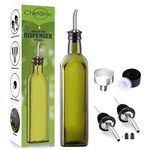 Oil Dispenser 500 ml, Green Glass Oil Bottle, with 1 Funnel, 2 Stainless Steel Pourer, Olive Oil Bottle Drizzler, Sleek & Modern Oil Bottle for Kitchen, Cooking Oil Container