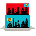 CakeSupplyShop Scenic Theme Stick On / Lay On Cake Border Decoration Toppers (Super Hero Lighted City Backdrop)