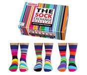 United Oddsocks-The Sock Exchange Weekend- Box of 6 Colourful Mix & Match Striped Socks for Men,UK 6-11 | EUR 39-46 | US 7-12. Fun and Quirky Birthday,Christmas,Father's Day Gift for Men