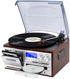 MUSITREND Record Player 9 in 1 3 Speed Bluetooth Vintage Turntable CD Cassette Vinyl Player AM/FM Radio USB/SD Playback Aux-in RCA Line-Out (Silver)