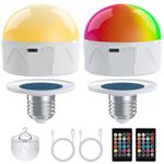 E27 USB Rechargeable Light Bulb with Remote Control, 3 Color Temperatures, 5W Dimmable Color Changing Bulb, 3000mAh Battery Light Bulbs, Detachable Timing LED Bulb for Non Hardwired Lamps 2PACK