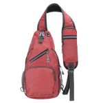 DTGN Oxford Small Sling Bag - 7.48"x15" (LXH) - Good for Women Men Hiking Travel Cycling - Multipurpose Crossbody Backpack Casual Packs with Headphone Jack - Red